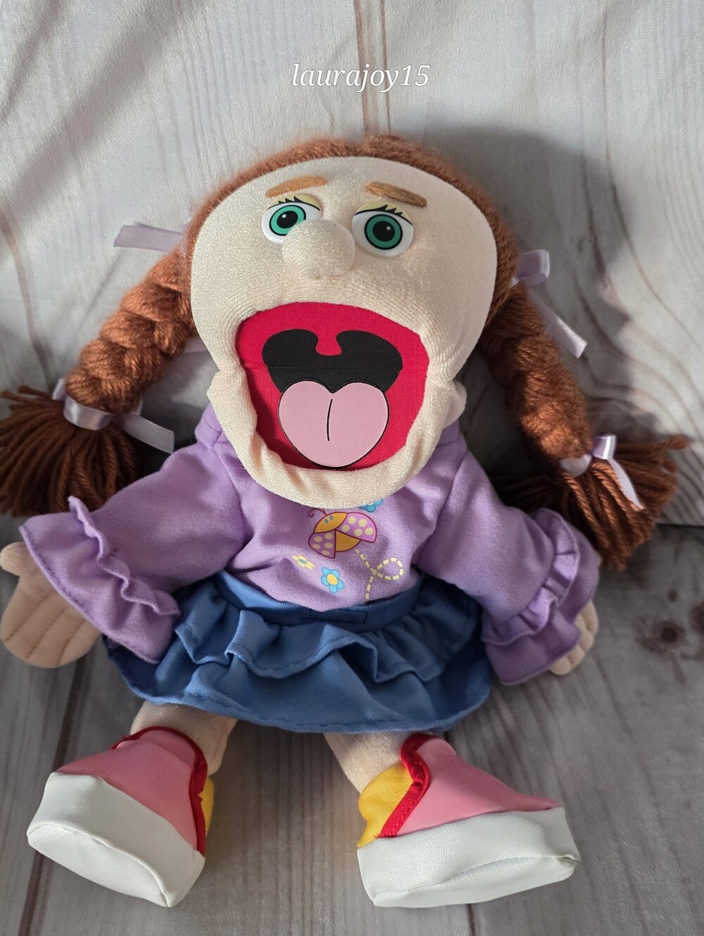 Silly Puppets Amy Peach Plush Hand Puppet Full Body Brunette Braids 16 Inch 2012